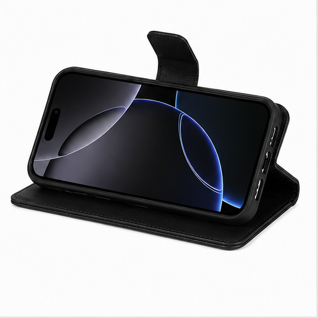 For iPhone 16 Plus Flip Wallet Case with Card Holder-Black