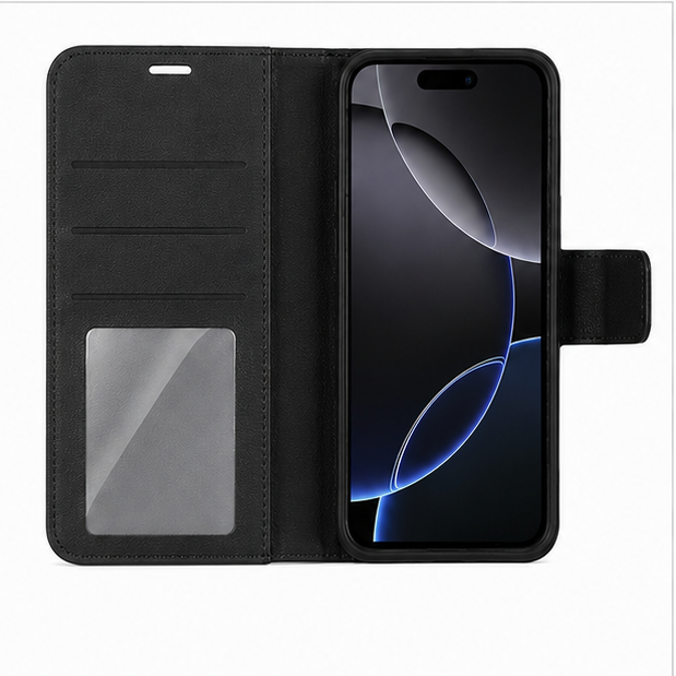 For iPhone 16 Plus Flip Wallet Case with Card Holder-Black