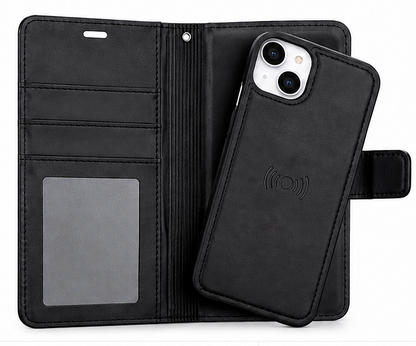 Premium 2-in-1 Black Detachable Wallet Case for iPhone 15