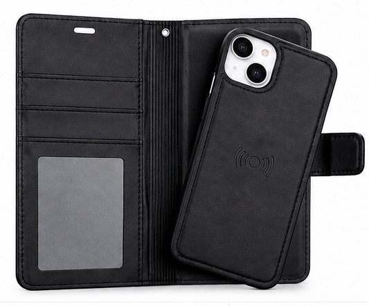 Premium 2-in-1 Black Detachable Wallet Case for iPhone 14 +Plus