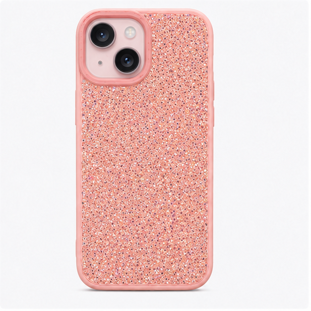 Luxury Glitter Crystal Protective Case for iPhone 13 – Shockproof Slim Fit Sparkle Back Cover (Pink)