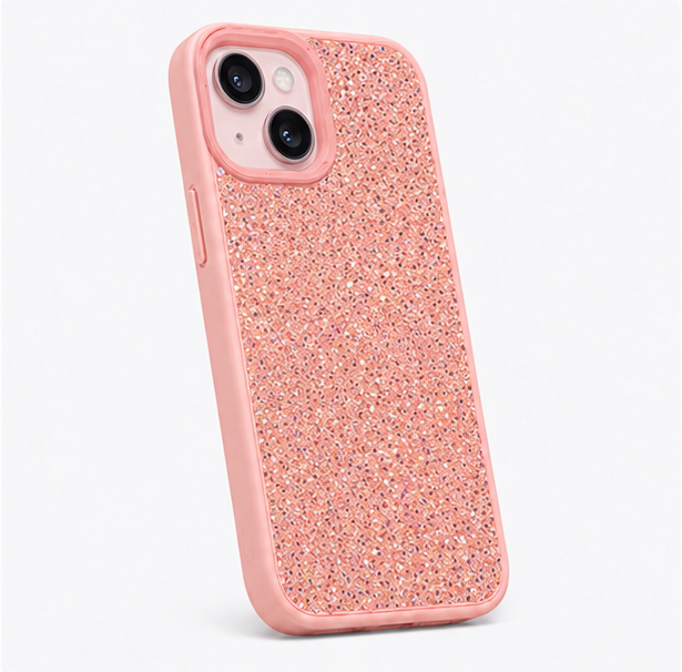 Luxury Glitter Crystal Protective Case for iPhone 13 – Shockproof Slim Fit Sparkle Back Cover (Pink)