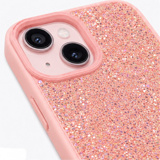 Luxury Glitter Crystal Protective Case for iPhone 13 – Shockproof Slim Fit Sparkle Back Cover (Pink)