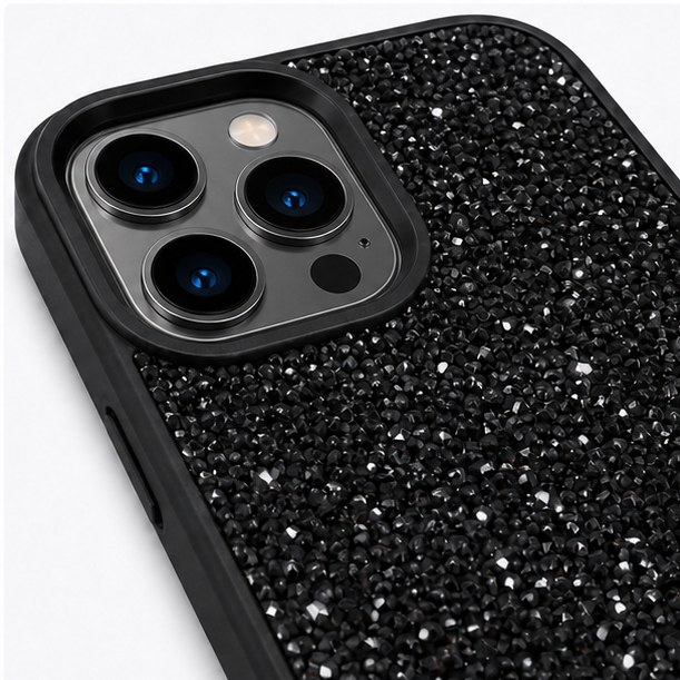 Luxury Glitter Crystal Protective Case for iPhone 12 Pro Max – Shockproof Slim Fit Sparkle Back Cover (Black)