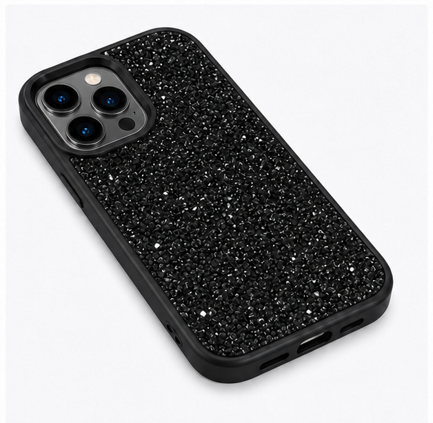 Luxury Glitter Crystal Protective Case for iPhone 12 Pro Max – Shockproof Slim Fit Sparkle Back Cover (Black)