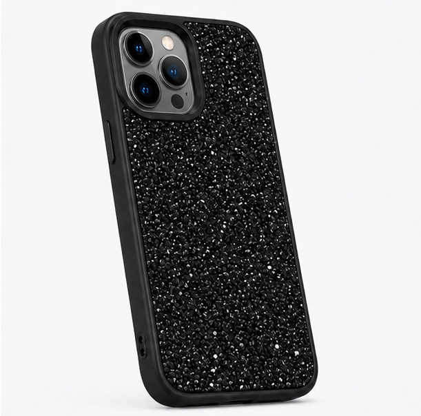 Luxury Glitter Crystal Protective Case for iPhone 12 Pro Max – Shockproof Slim Fit Sparkle Back Cover (Black)