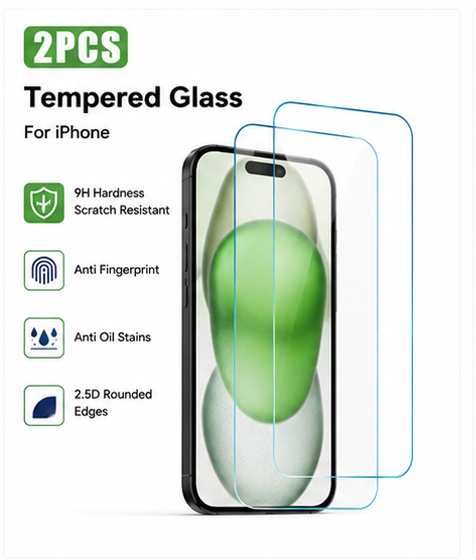 2-Pack For iPhone 15 Plus Tempered Glass Screen Protectors