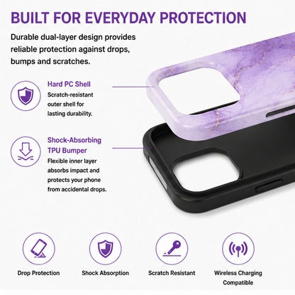 For iPhone 17 Pro Max Magsafe Marble Pattern Dual Layer Protective Case – Purple