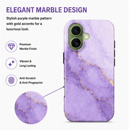 For iPhone 16 Magsafe Marble Pattern Dual Layer Protective Case – Purple