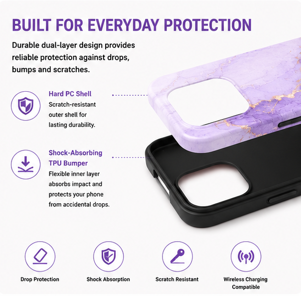 For iPhone 13 Magsafe Marble Pattern Dual Layer Protective Case – Purple