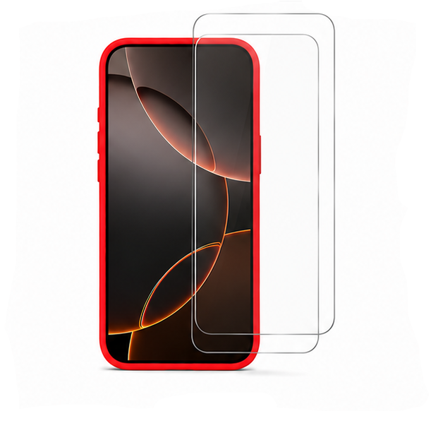For iPhone 16 Pro Max Red Silicone Shockproof Case + 2 Pack Tempered Glass Screen Protectors | Soft Touch Protective Cover | Red