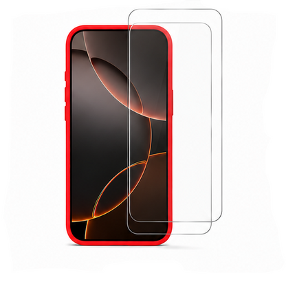 For iPhone 16 Pro Max Red Silicone Shockproof Case + 2 Pack Tempered Glass Screen Protectors | Soft Touch Protective Cover | Red