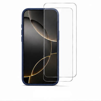 For iPhone 16 Pro Max Navy Blue Silicone Shockproof Case + 2 Pack Tempered Glass Screen Protectors | Soft Touch Protective Cover | Navy Blue