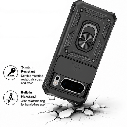 For Google Pixel 7 Rugged Case with Rotating Ring Kickstand | Heavy Duty Shockproof Protective Cover |  Black