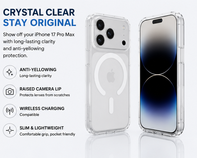iPhone 17 Pro Max Clear MagSafe Case – Transparent Shockproof