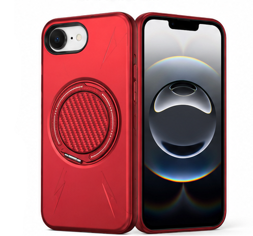 For iPhone 17e MagSafe Red  Spin Grip Ring Stand Case + 2 Pack Tempered Glass Screen Protectors | Shockproof Protective Cover