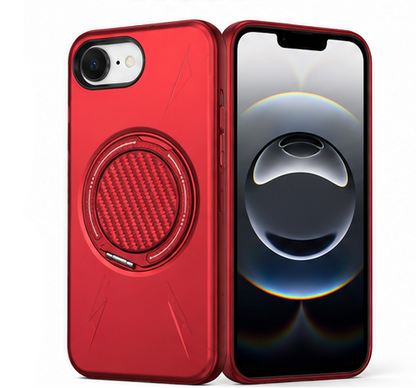 For iPhone 17e MagSafe Red  Spin Grip Ring Stand Case + 2 Pack Tempered Glass Screen Protectors | Shockproof Protective Cover