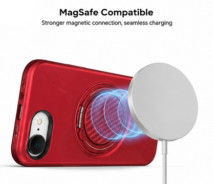 For iPhone 17e MagSafe Red  Spin Grip Ring Stand Case + 2 Pack Tempered Glass Screen Protectors | Shockproof Protective Cover