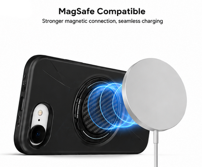 For iPhone 16e MagSafe Black Spin Grip Ring Stand Case + 2 Pack Tempered Glass Screen Protectors | Shockproof Protective Cover