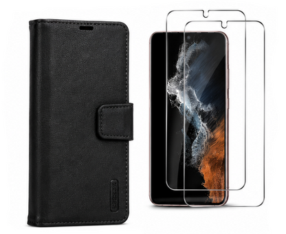 For Samsung Galaxy A17 Wallet Case Black + 2 x Screen Protectors