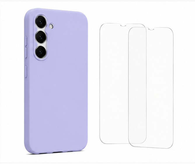 For Samsung Galaxy A16 Silicone Shockproof Light Purple Case + 2 Screen Protectors