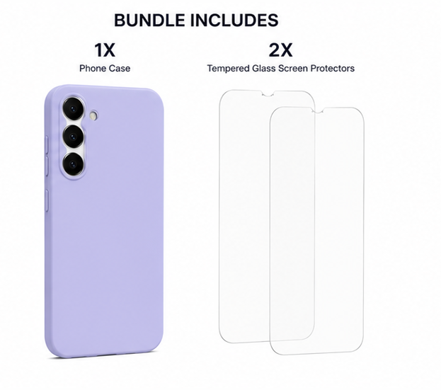 For Samsung Galaxy A16 Silicone Shockproof Light Purple Case + 2 Screen Protectors