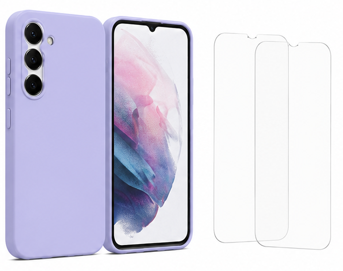 For Samsung Galaxy A16 Silicone Shockproof Light Purple Case + 2 Screen Protectors