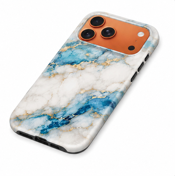 For iPhone 17 Pro Max Magsafe Marble Pattern Dual Layer Protective Case – BlueWhite