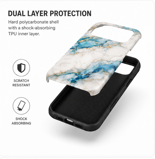 For iPhone 17 Pro Max Magsafe Marble Pattern Dual Layer Protective Case – BlueWhite