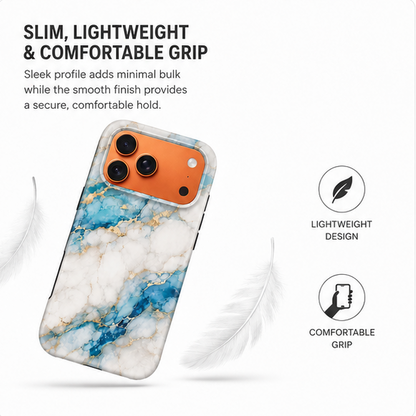 For iPhone 17 Pro Max Magsafe Marble Pattern Dual Layer Protective Case – BlueWhite