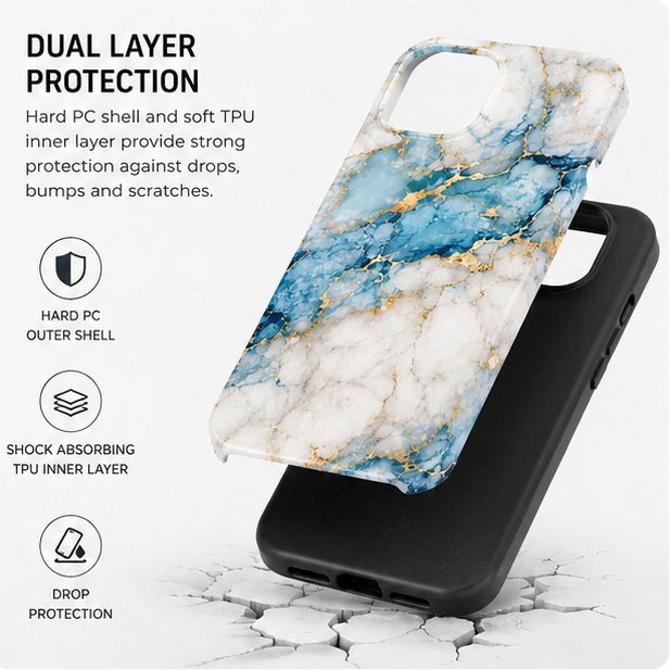For iPhone 13 Magsafe Marble Pattern Dual Layer Protective Case – BlueWhite