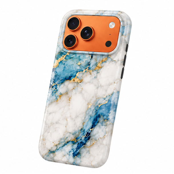 For iPhone 17 Pro Magsafe Marble Pattern Dual Layer Protective Case – BlueWhite