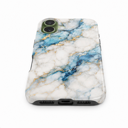 For iPhone 16 Magsafe Marble Pattern Dual Layer Protective Case – BlueWhite