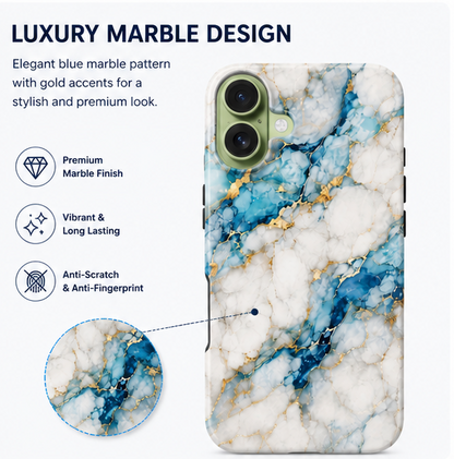 For iPhone 16 Magsafe Marble Pattern Dual Layer Protective Case – BlueWhite