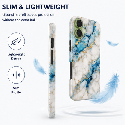 For iPhone 16 Magsafe Marble Pattern Dual Layer Protective Case – BlueWhite