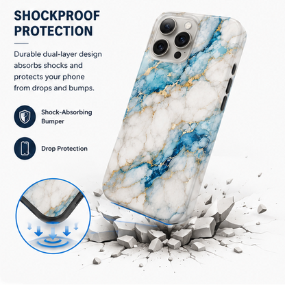 For iPhone 16 Pro Magsafe Marble Pattern Dual Layer Protective Case – BlueWhite