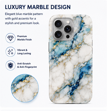 For iPhone 16 Pro Magsafe Marble Pattern Dual Layer Protective Case – BlueWhite