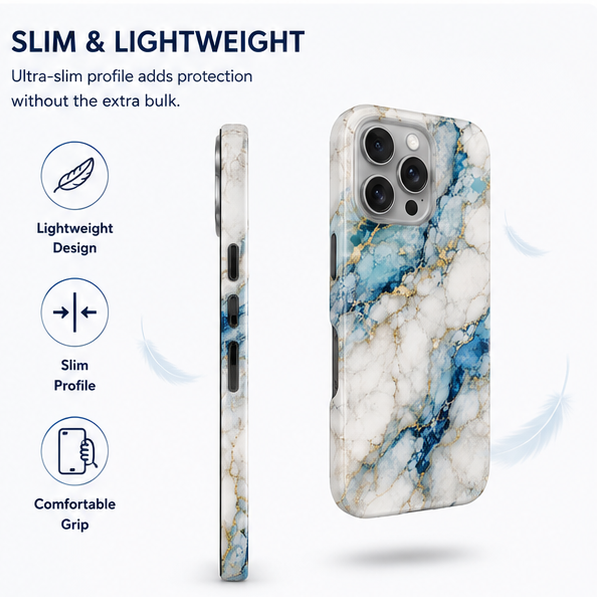 For iPhone 16 Pro Magsafe Marble Pattern Dual Layer Protective Case – BlueWhite