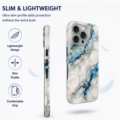 For iPhone 16 Pro Magsafe Marble Pattern Dual Layer Protective Case – BlueWhite