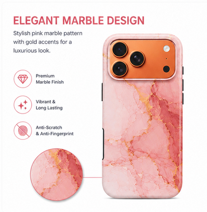 For iPhone 17 Pro Magsafe Marble Pattern Dual Layer Protective Case – Pink
