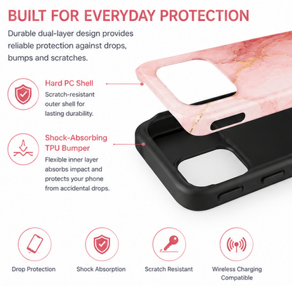 For iPhone 17 Pro Magsafe Marble Pattern Dual Layer Protective Case – Pink