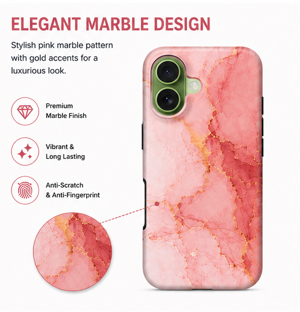 For iPhone 16 Magsafe Marble Pattern Dual Layer Protective Case – Pink