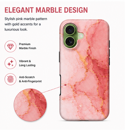 For iPhone 16 Magsafe Marble Pattern Dual Layer Protective Case – Pink