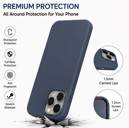 For iPhone 15 Pro Max Silicone Case -Navy Blue, Slim Fit Cover