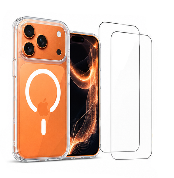 For iPhone 17 Pro Crystal Clear MagSafe Case + 2 Pack Tempered Glass Screen Protectors Bundle | Shockproof Transparent TPU Bumper Cover