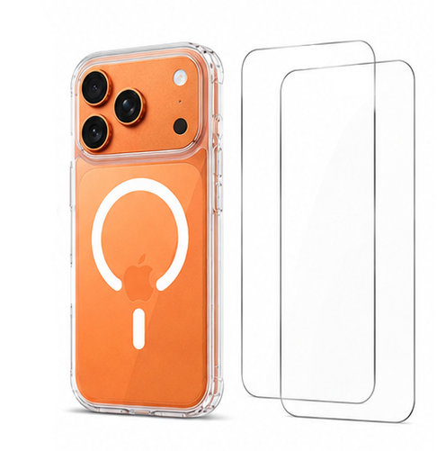 For iPhone 17 Pro Crystal Clear MagSafe Case + 2 Pack Tempered Glass Screen Protectors Bundle | Shockproof Transparent TPU Bumper Cover