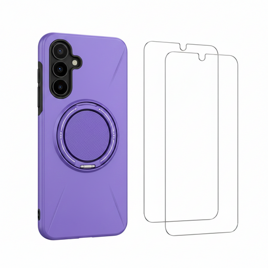 For Samsung Galaxy S26 Light Purple Magsafe Spin Grip Phone Case + 2 Pack Tempered Glass Screen Protectors