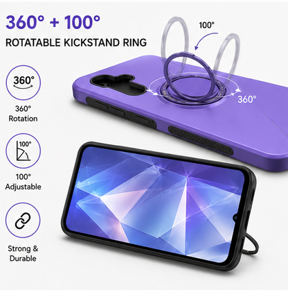 For Samsung Galaxy S24 Light Purple Magsafe Spin Grip Phone Case + 2 Pack Tempered Glass Screen Protectors