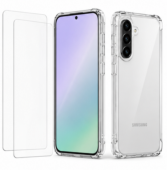 For Samsung Galaxy A37 Clear Shockproof Case + 2 Pack Tempered Glass Screen Protectors | Crystal Clear Protective Cover