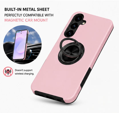 For Samsung Galaxy A57 Pink Magnetic Ring Stand Shockproof Phone Case + 2x Tempered Glass Screen Protectors